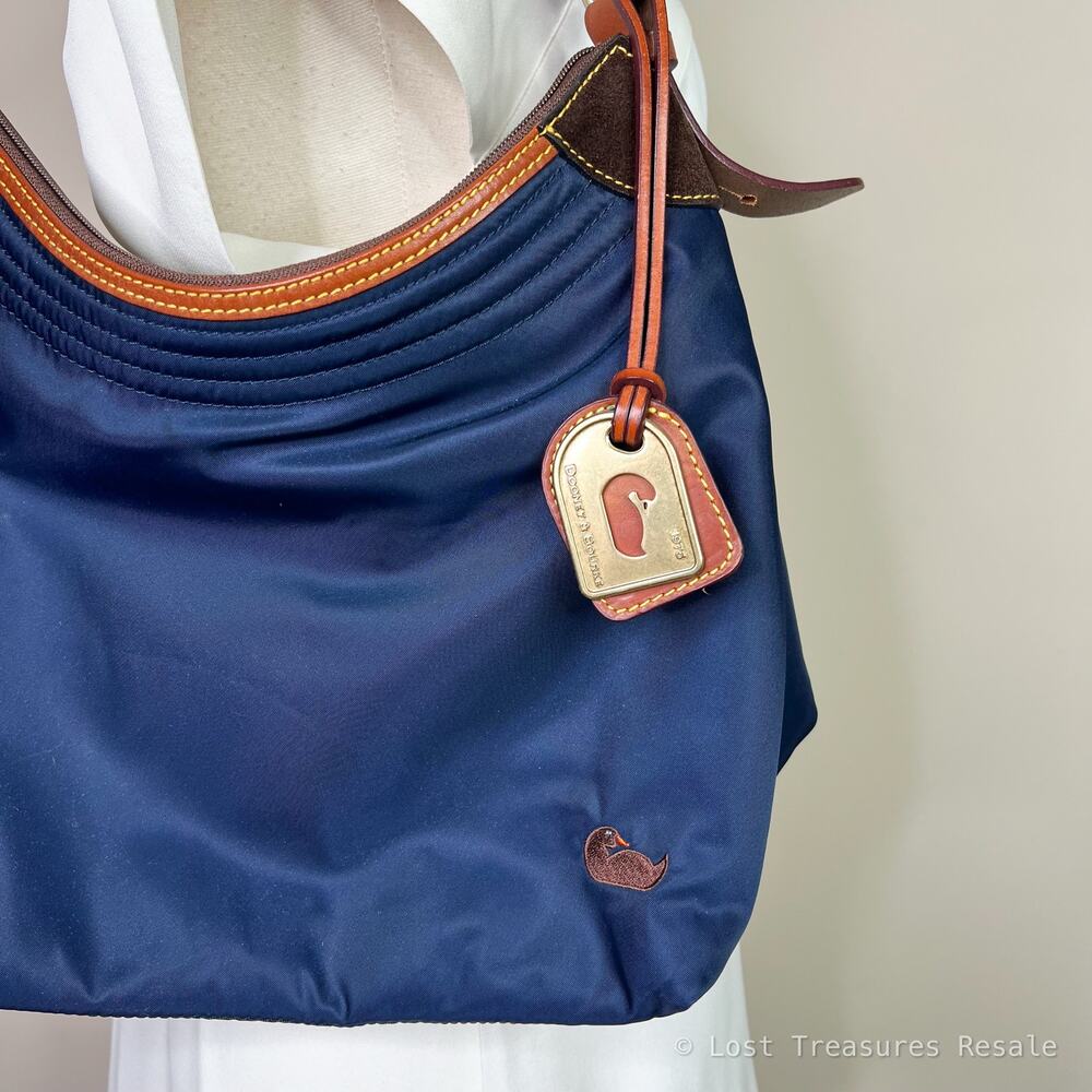 Dooney & Bourke | Erica Navy Blue Large Nylon Leather Trim Shoulder Bag Purse - Picture 2 of 7
